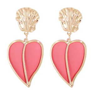 Pink Enamel & 18K Gold-Plated Heart Drop Earrings