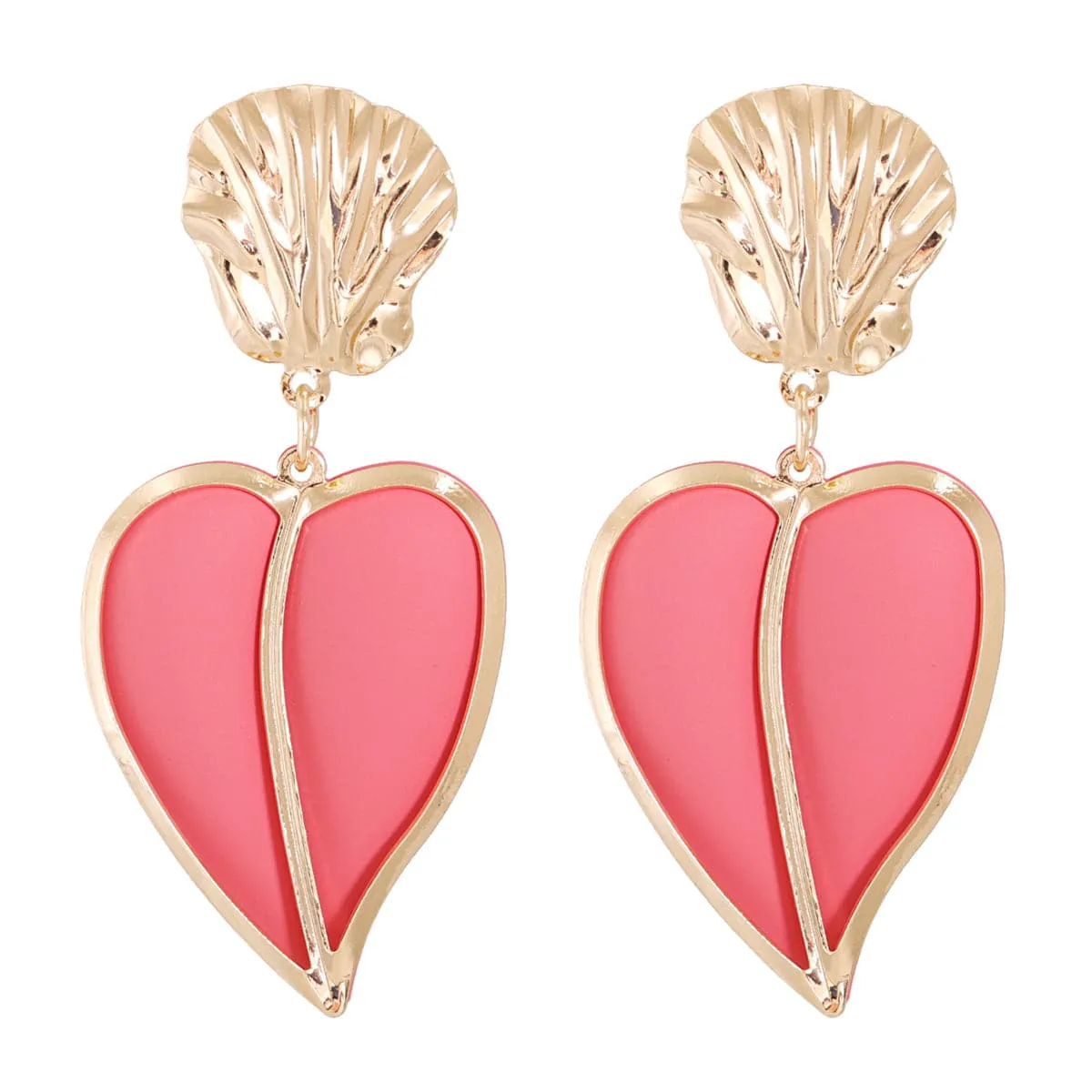 Pink Enamel & 18K Gold-Plated Heart Drop Earrings