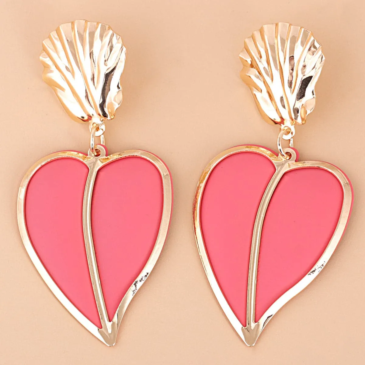 Pink Enamel & 18K Gold-Plated Heart Drop Earrings