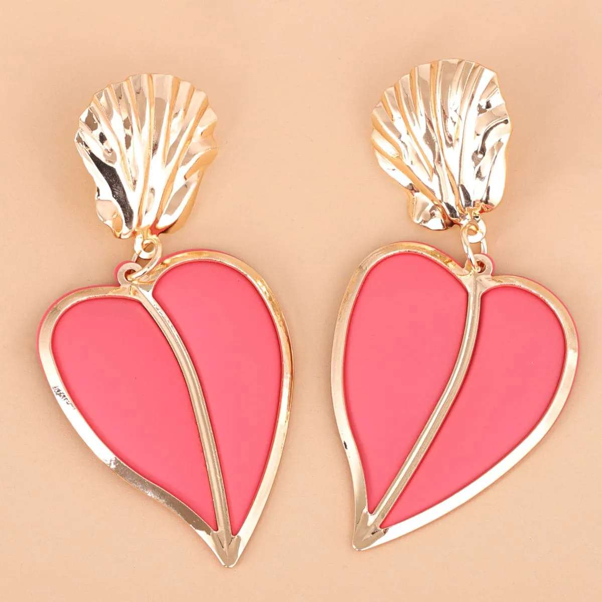 Pink Enamel & 18K Gold-Plated Heart Drop Earrings