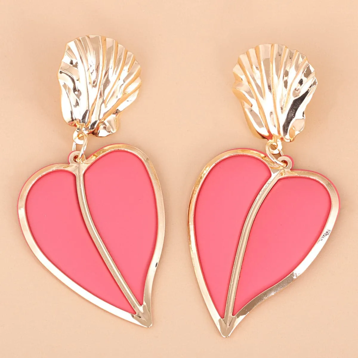 Pink Enamel & 18K Gold-Plated Heart Drop Earrings