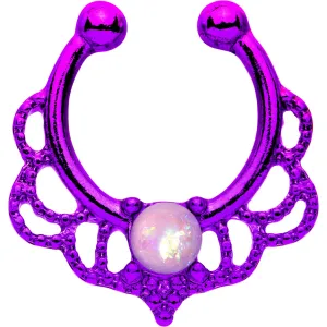 Pink Faux Opal Purple Filigree Shimmer Clip On Fake Septum