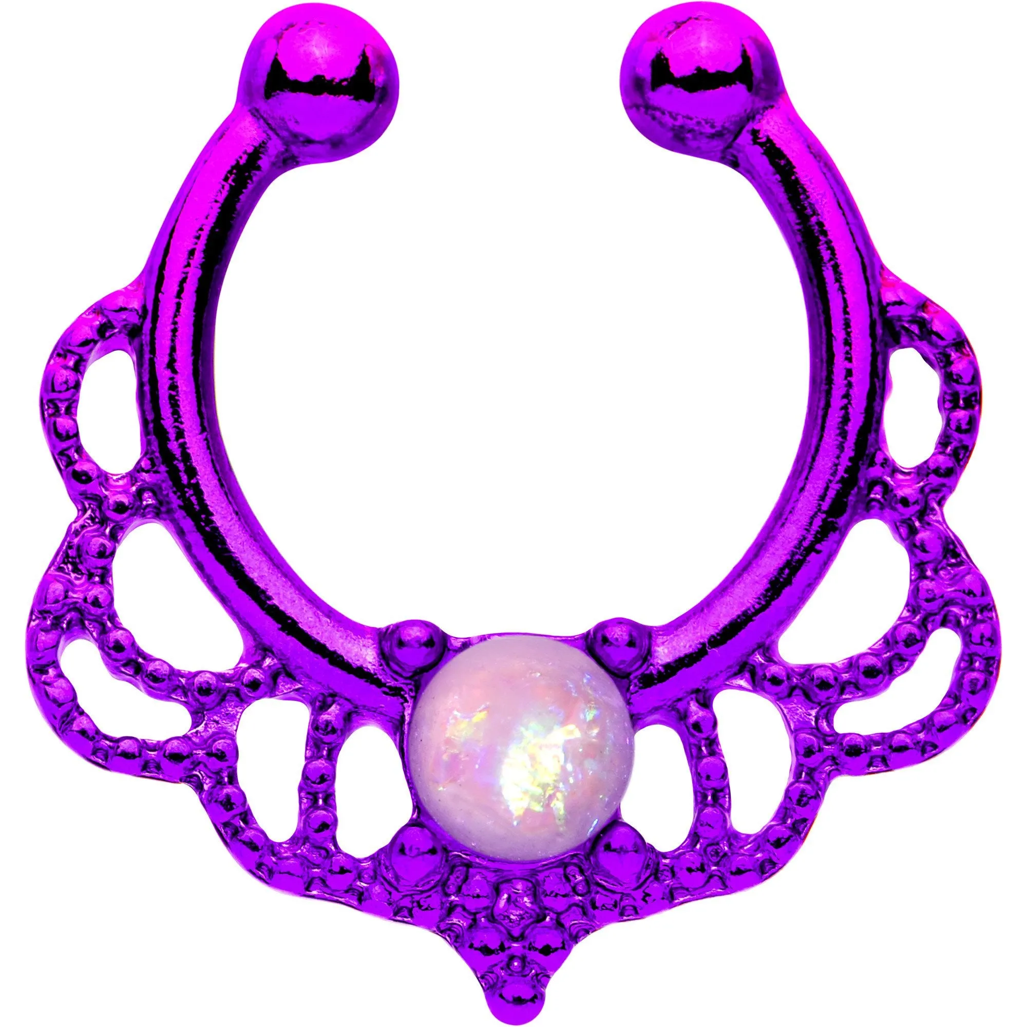 Pink Faux Opal Purple Filigree Shimmer Clip On Fake Septum