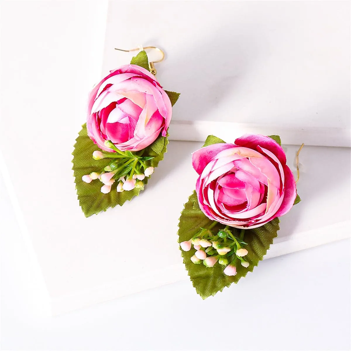 Pink Plastic & 18K Gold-Plated Flower Drop Earrings