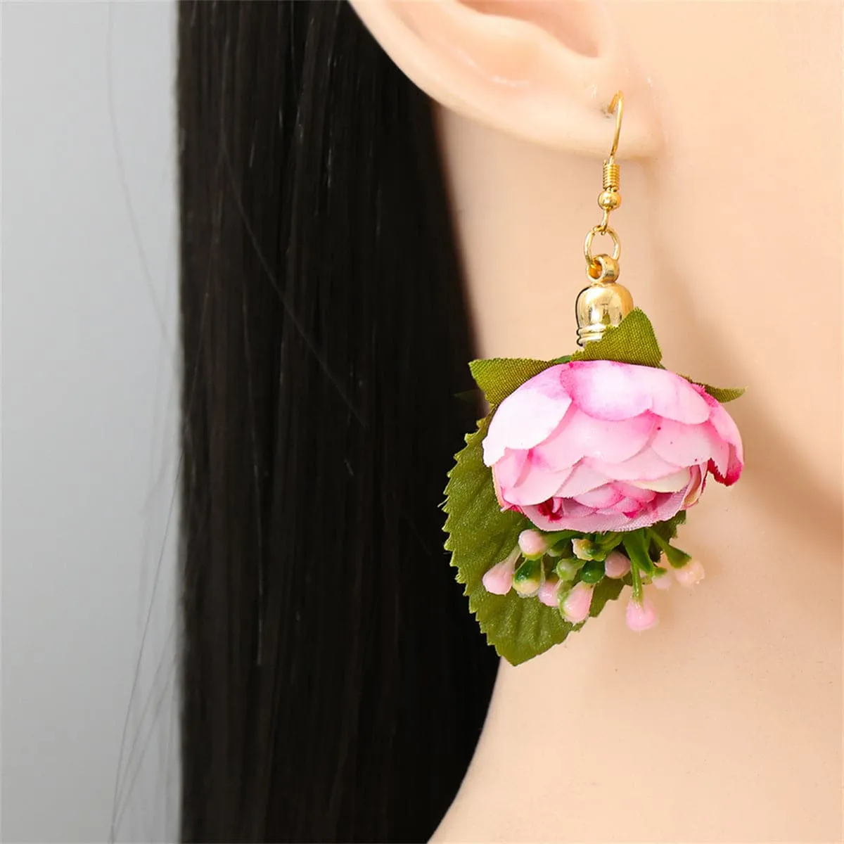 Pink Plastic & 18K Gold-Plated Flower Drop Earrings