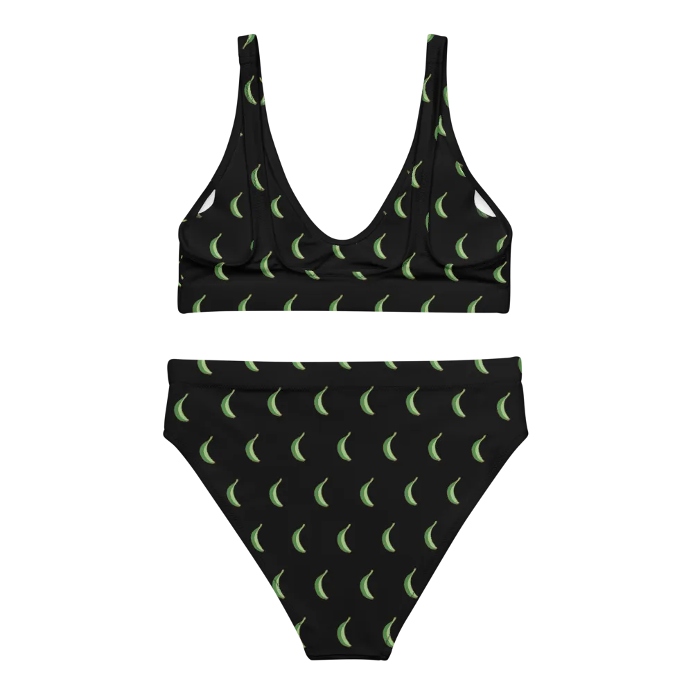 Platano All-Over High-Waisted Two Piece Bikini (Black)