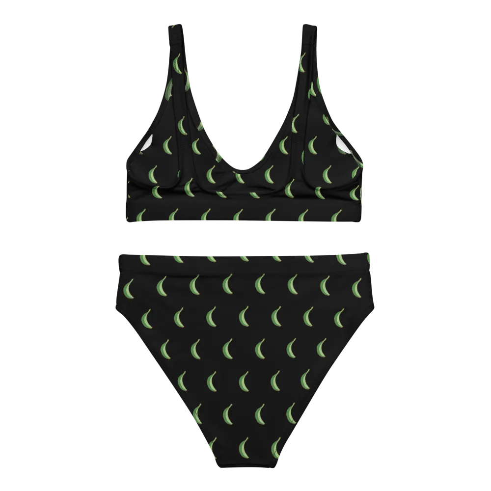 Platano All-Over High-Waisted Two Piece Bikini (Black)