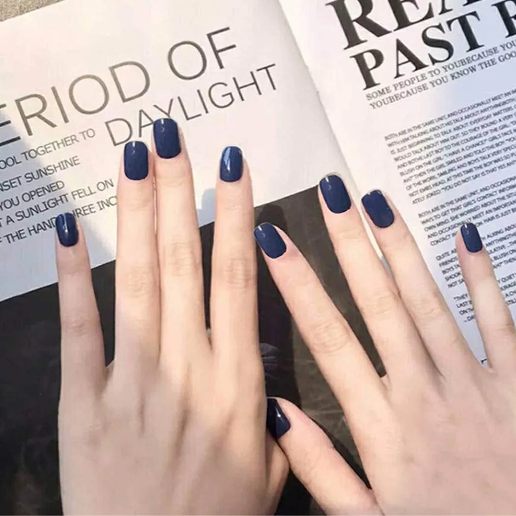 Press On Nails Blue Glossy Square Nail Kit