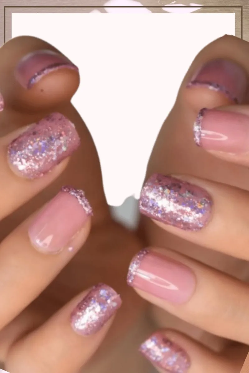 Press On Nails Pink And Purple Glossy Square Glitter Nail Kit