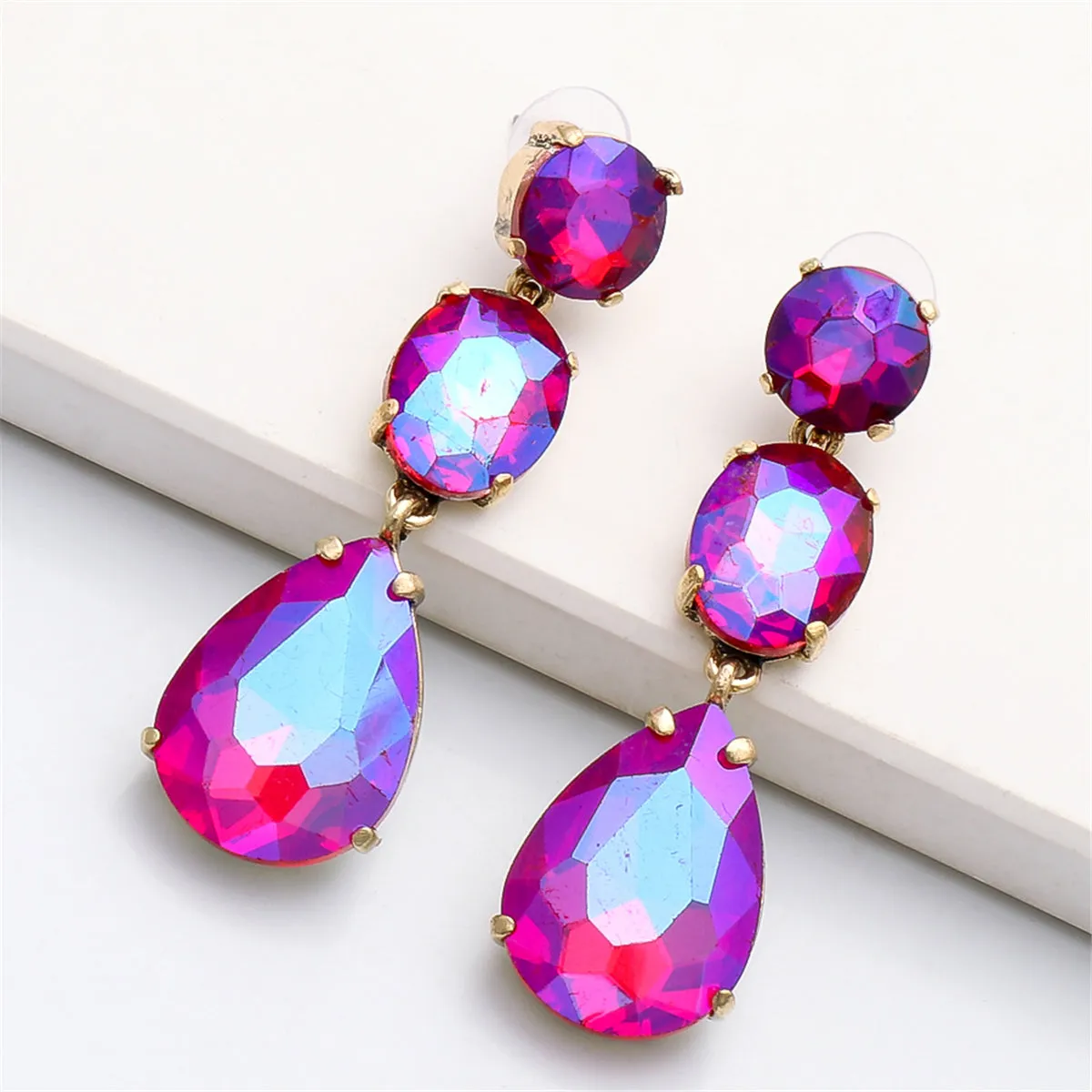 Purple Crystal & 18K Gold-Plated Drop Earrings