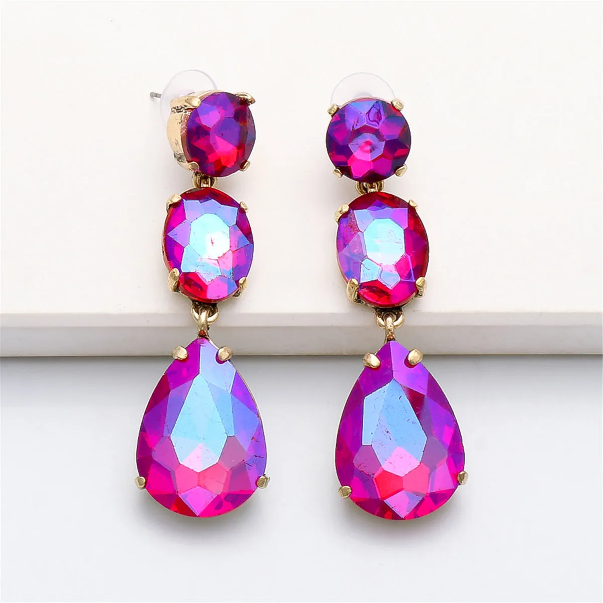 Purple Crystal & 18K Gold-Plated Drop Earrings