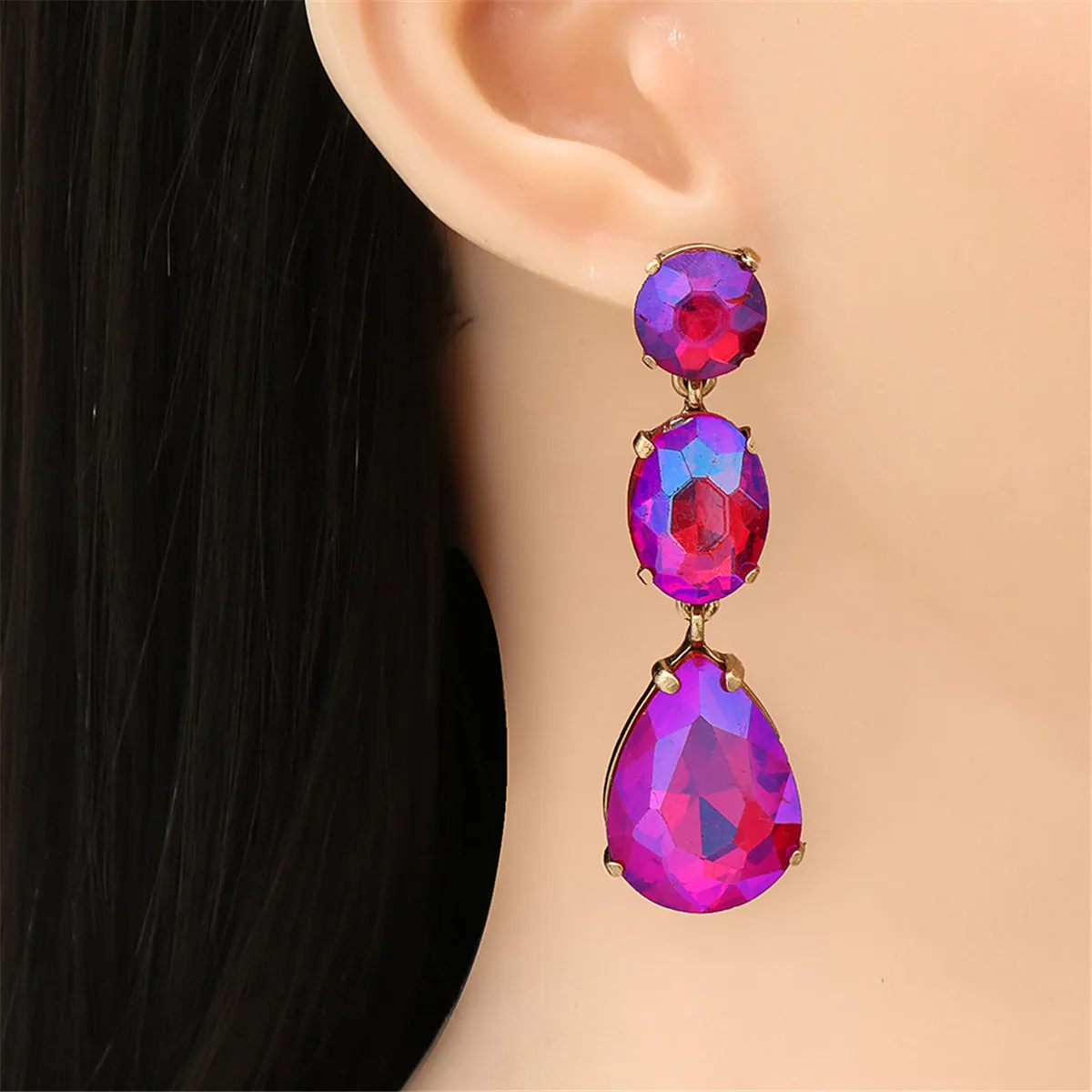 Purple Crystal & 18K Gold-Plated Drop Earrings