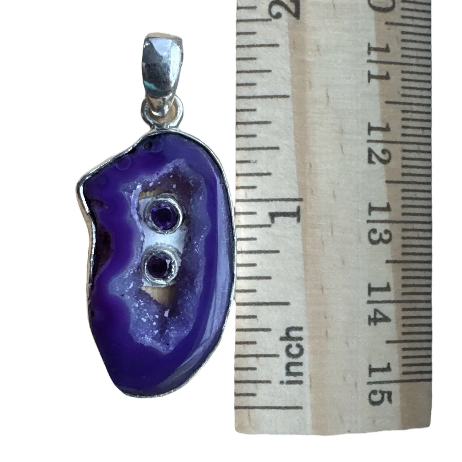 Purple Solar Quartz & Amethyst Solid 925 Sterling Silver Pendant