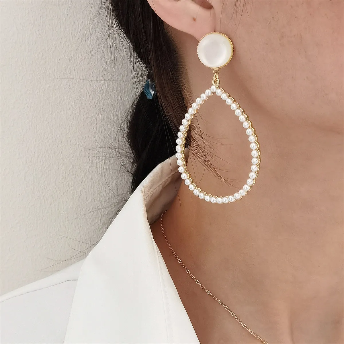 Quartz & Pearl 18K Gold-Plated Open Teardrop Earrings