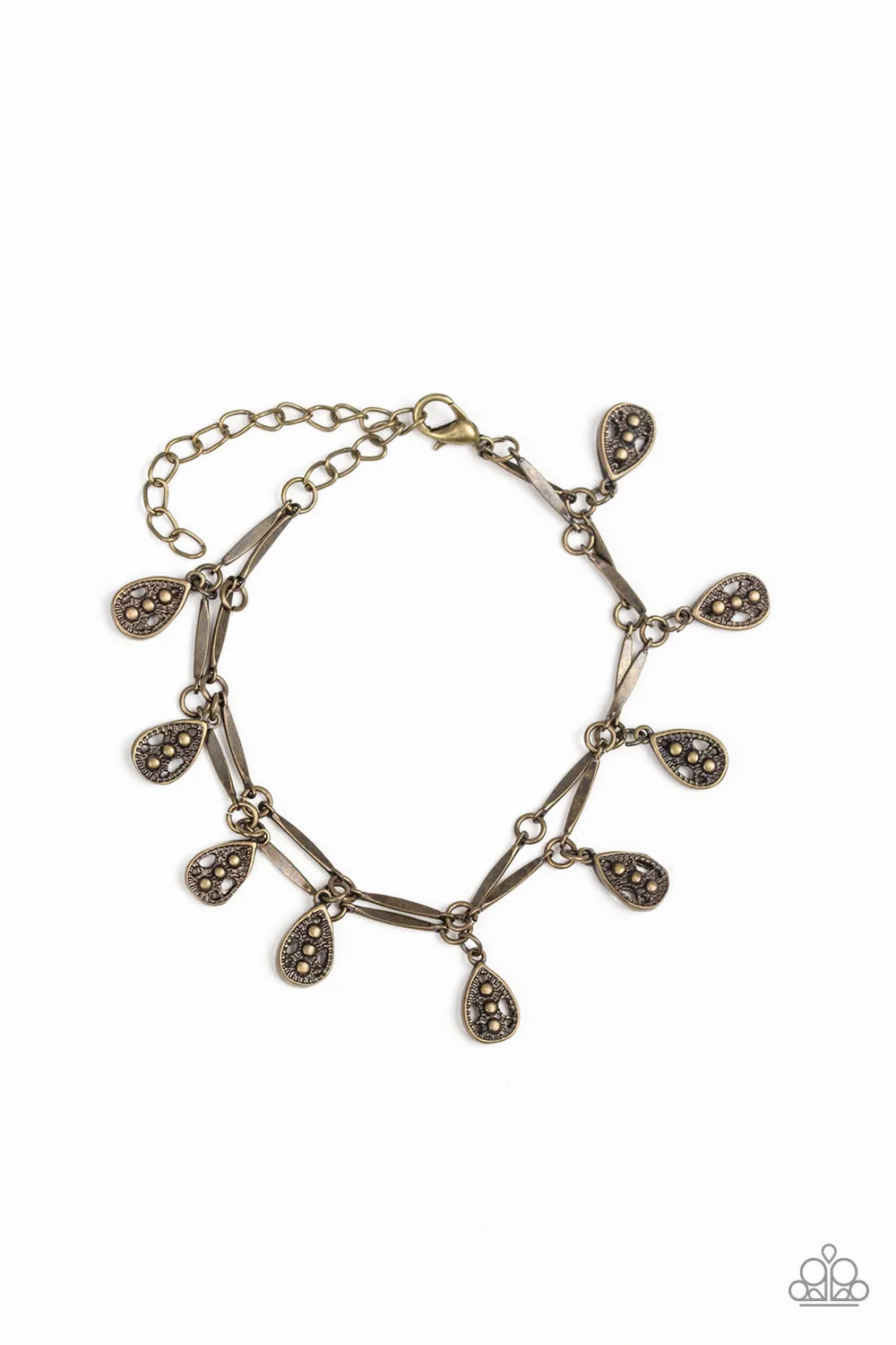 " Gypsy Glee " Brass Metal With 2 Rows of Ornate Teardrops Clasp Bracelet
