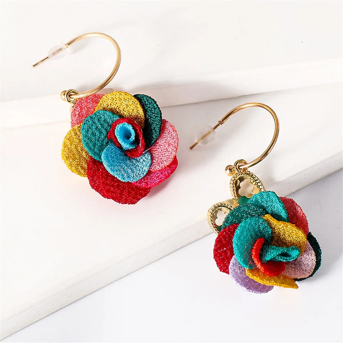 Rainbow Lace & 18K Gold-Plated Heart Flower Drop Earrings