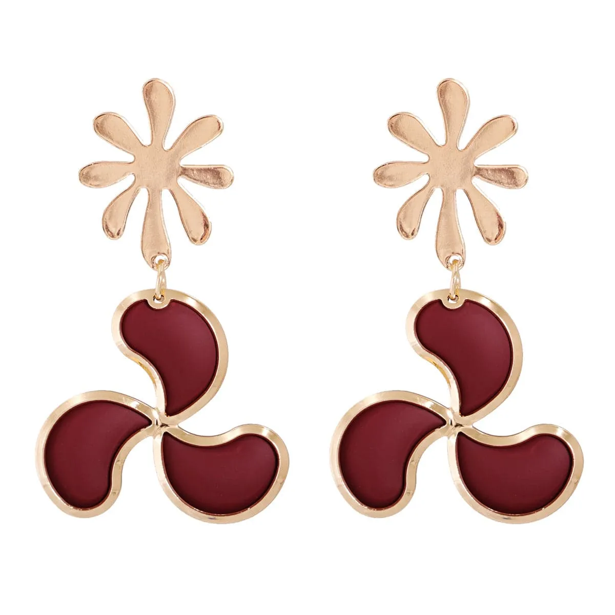 Red Enamel & 18K Gold-Plated Leaf Drop Earrings