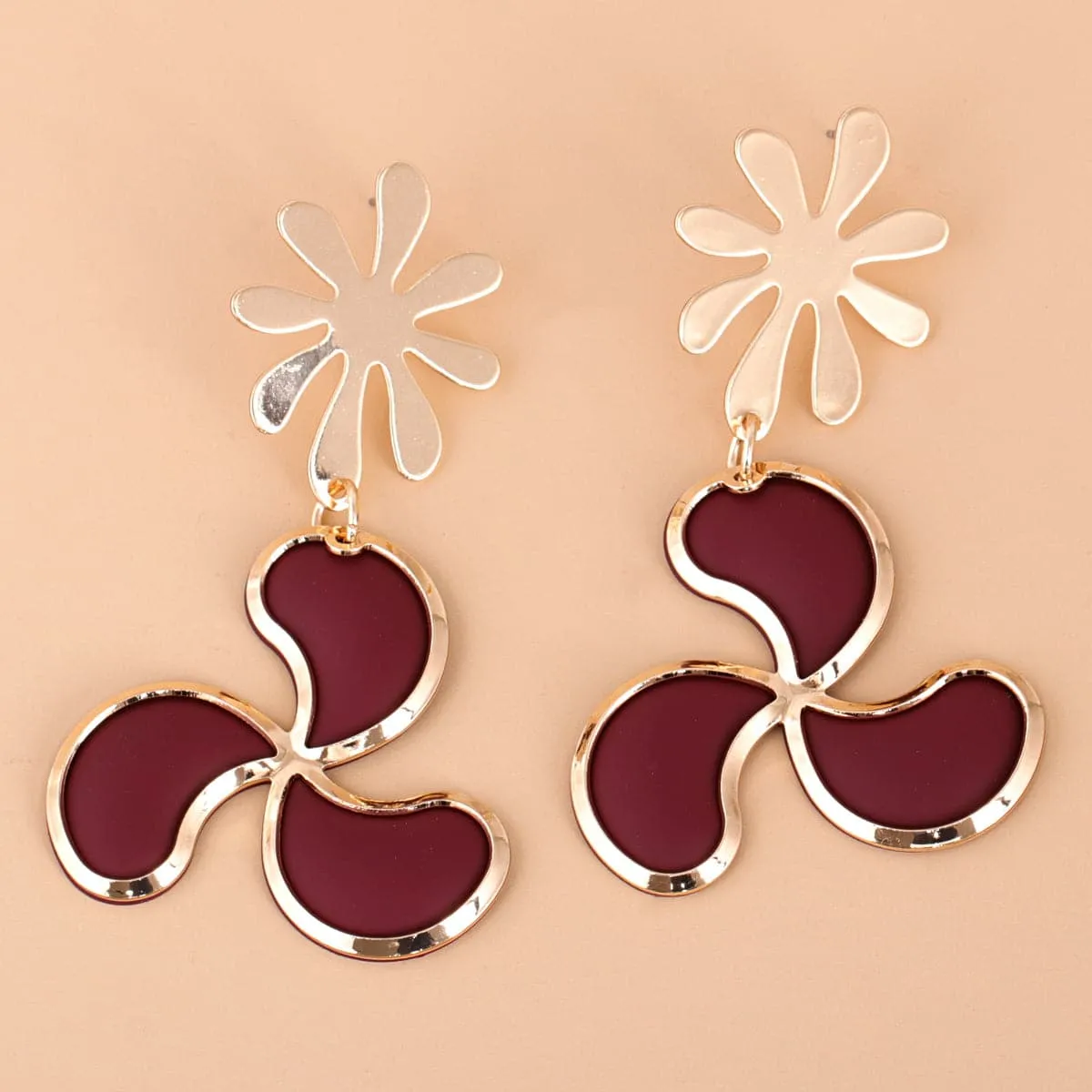 Red Enamel & 18K Gold-Plated Leaf Drop Earrings