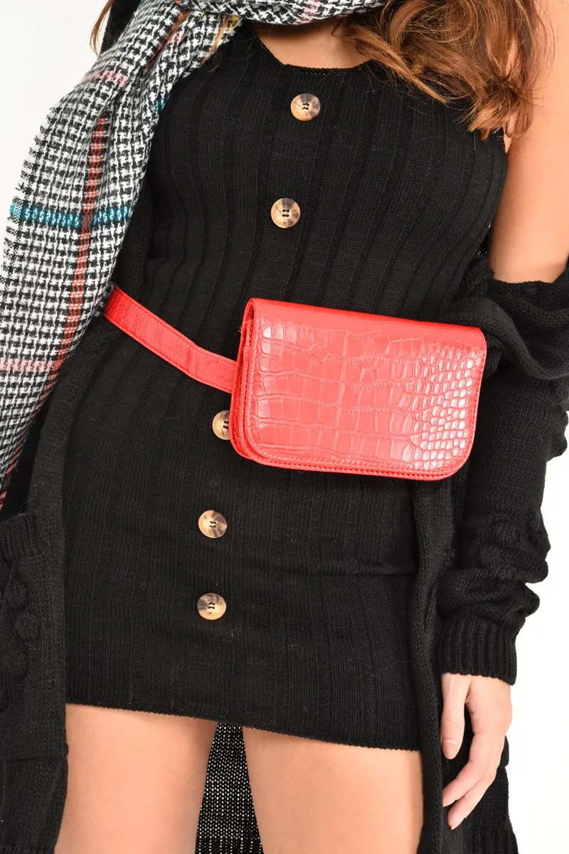 Red Faux Croc Bum Bag - Kayler