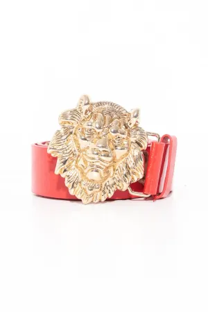 Red Faux Leather Gold Lion Head Buckle - Noha