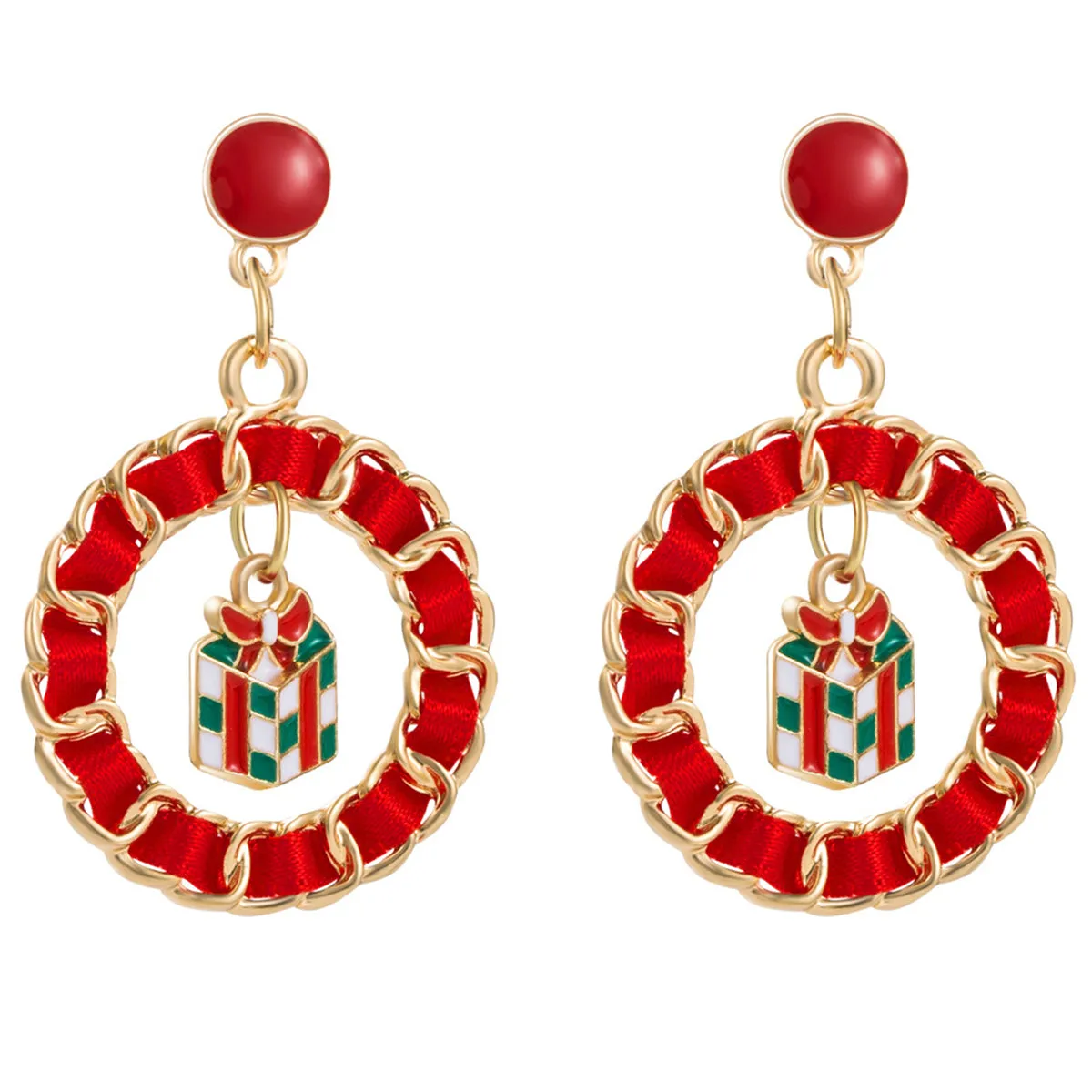 Red Ribbon & Enamel 18K Gold-Plated Gift Box Figaro Drop Earrings