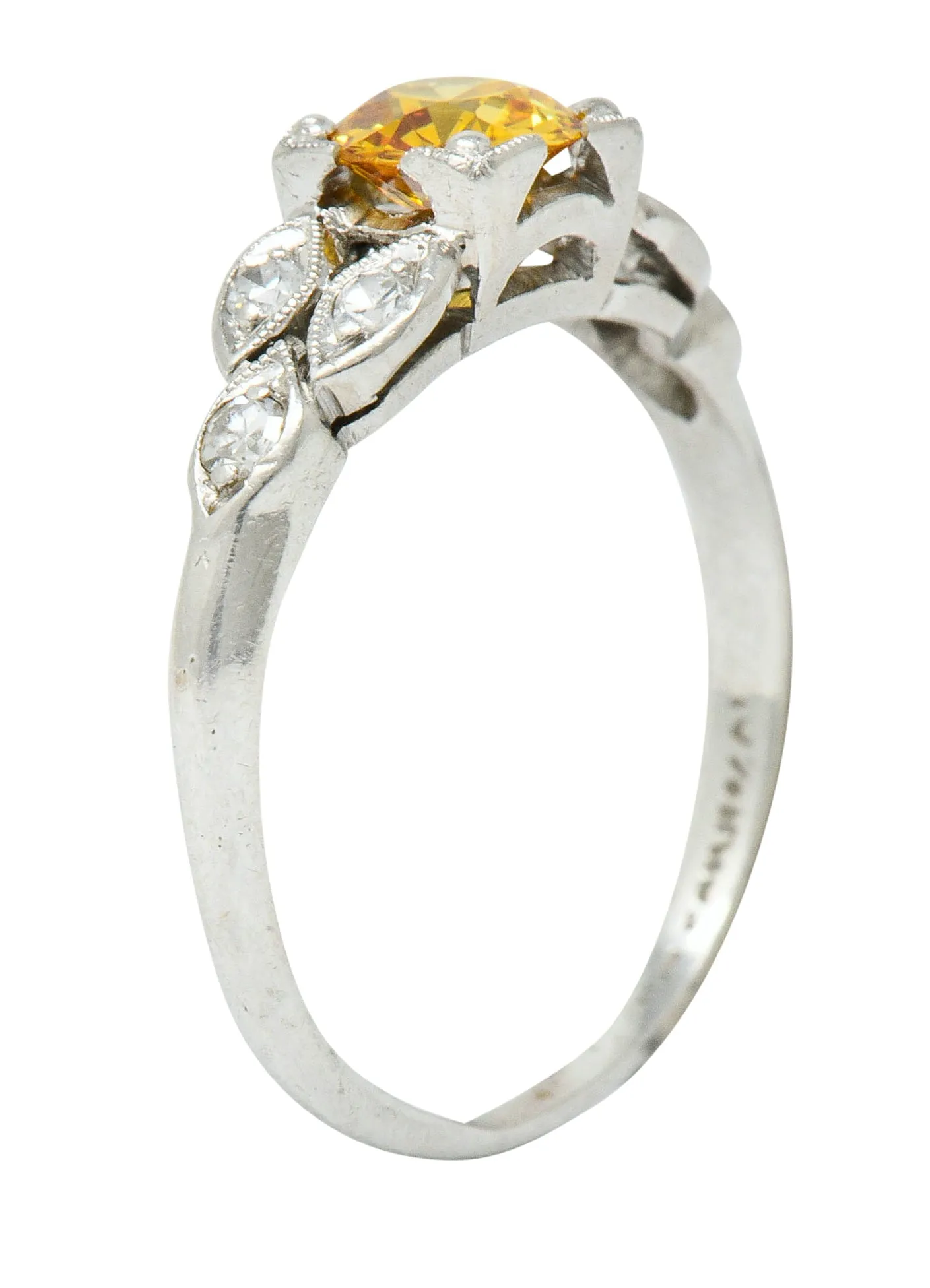 Retro 0.60 CTW Orange-Yellow & White Diamond Platinum Engagement Ring GIA