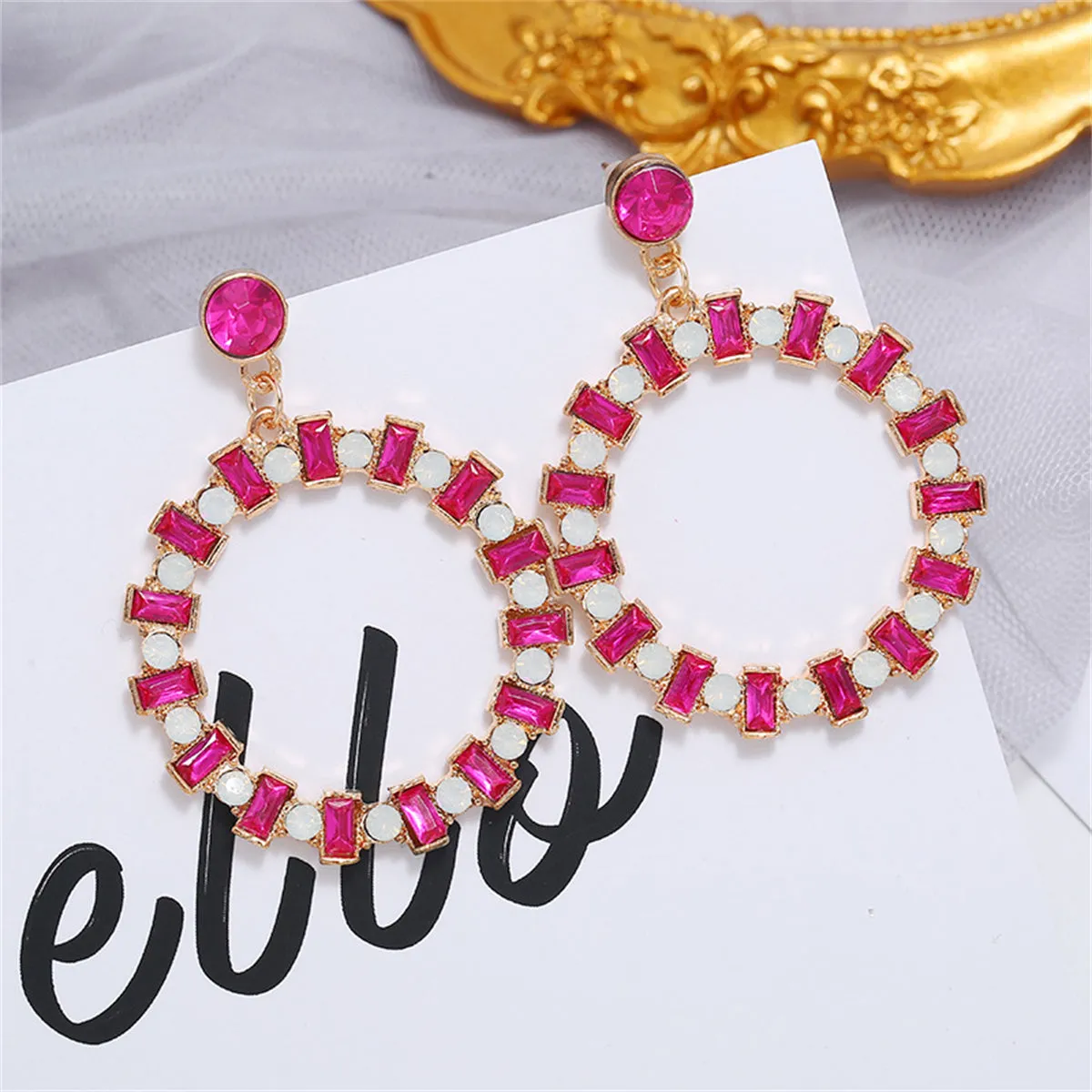 Rose Crystal & Cubic Zirconia Hoop Drop Earrings