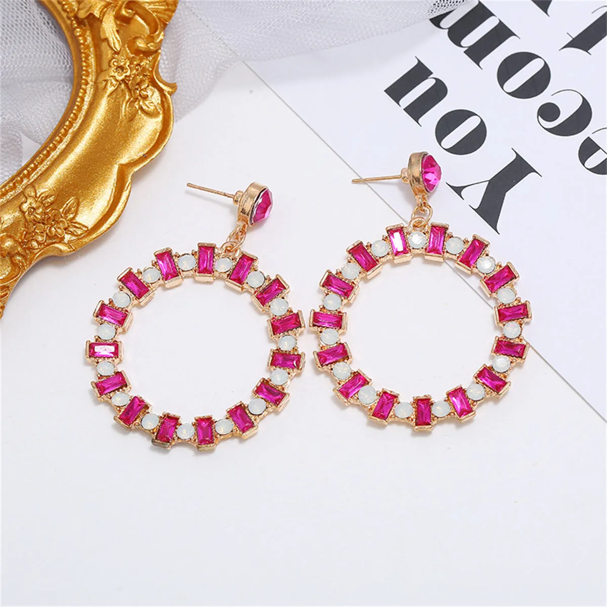 Rose Crystal & Cubic Zirconia Hoop Drop Earrings