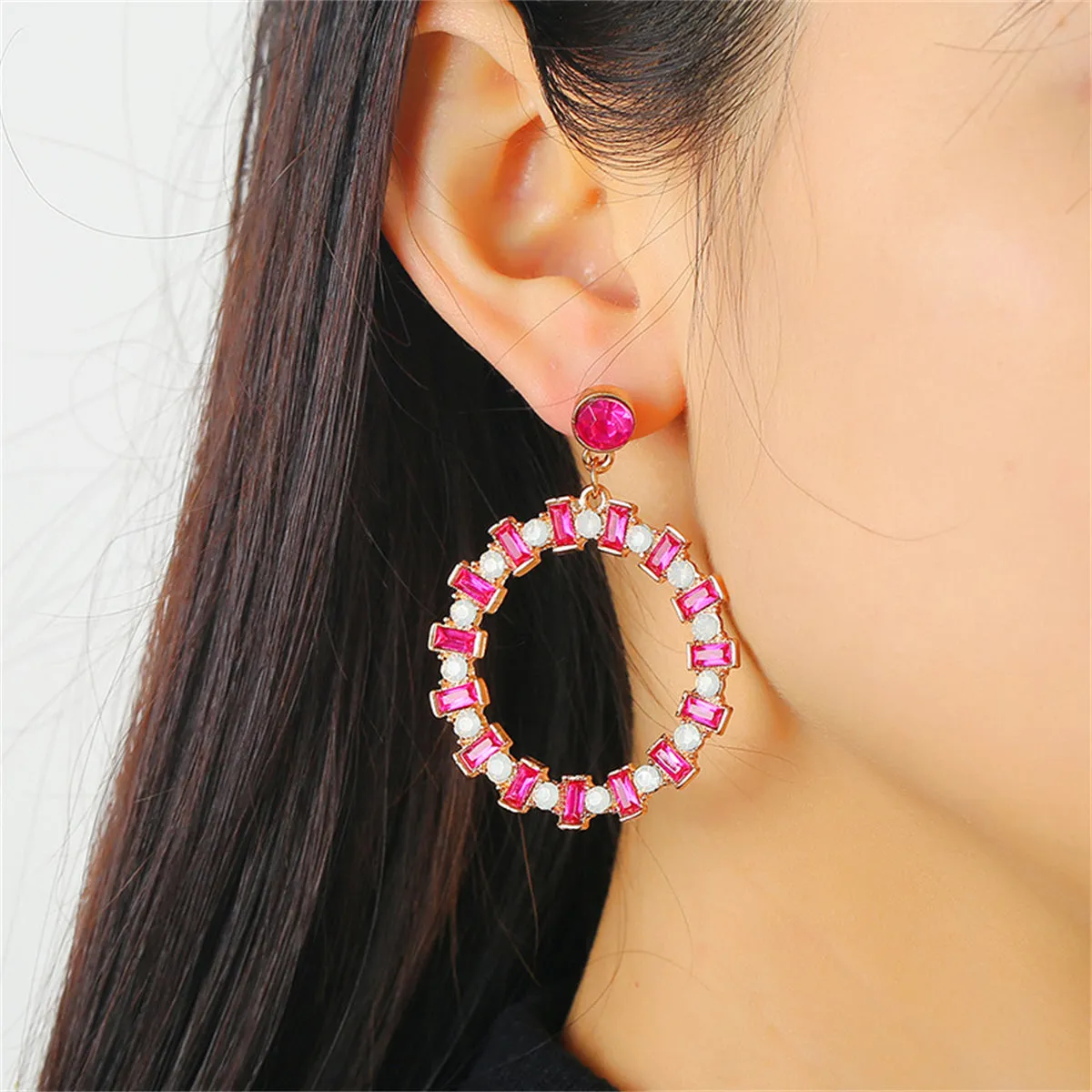 Rose Crystal & Cubic Zirconia Hoop Drop Earrings