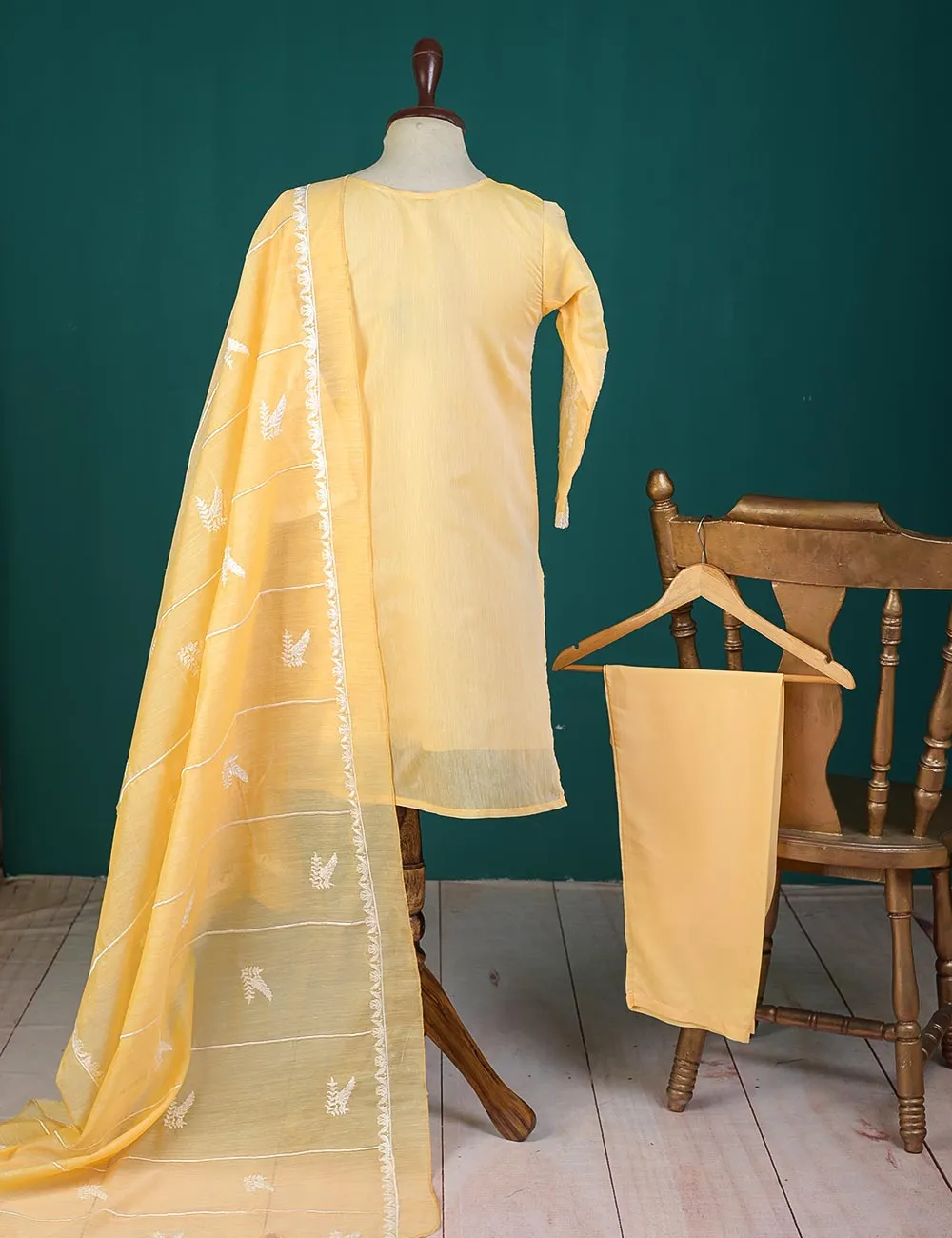 RTW-22-Yellow - Orphalese - 3 Pc Embroidered Paper Cotton