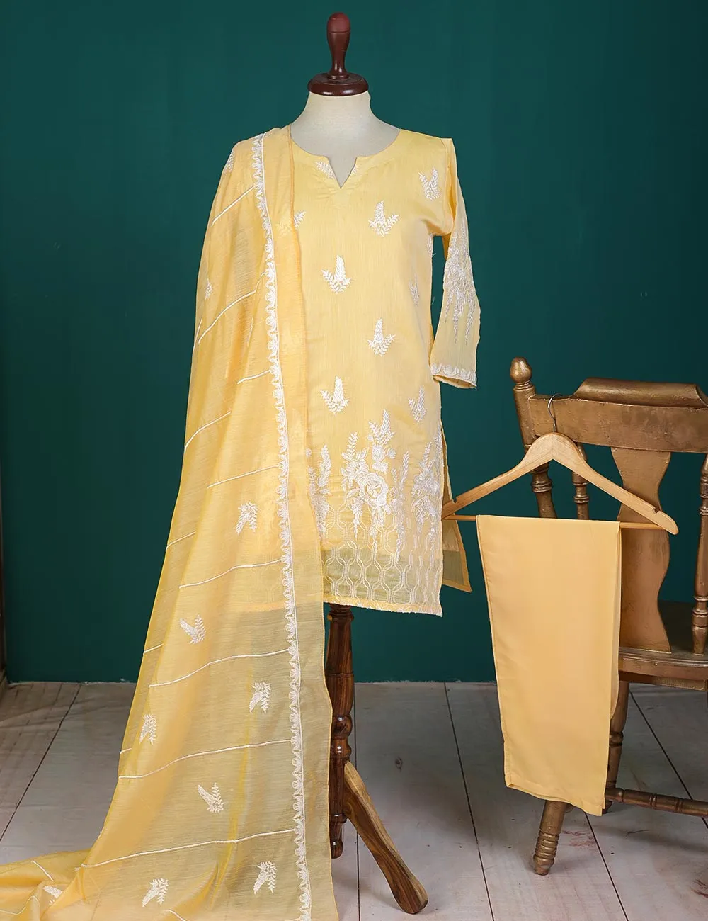 RTW-22-Yellow - Orphalese - 3 Pc Embroidered Paper Cotton