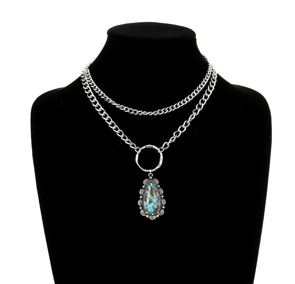 Sandridge Layered Chain Necklace With Stone Pendant