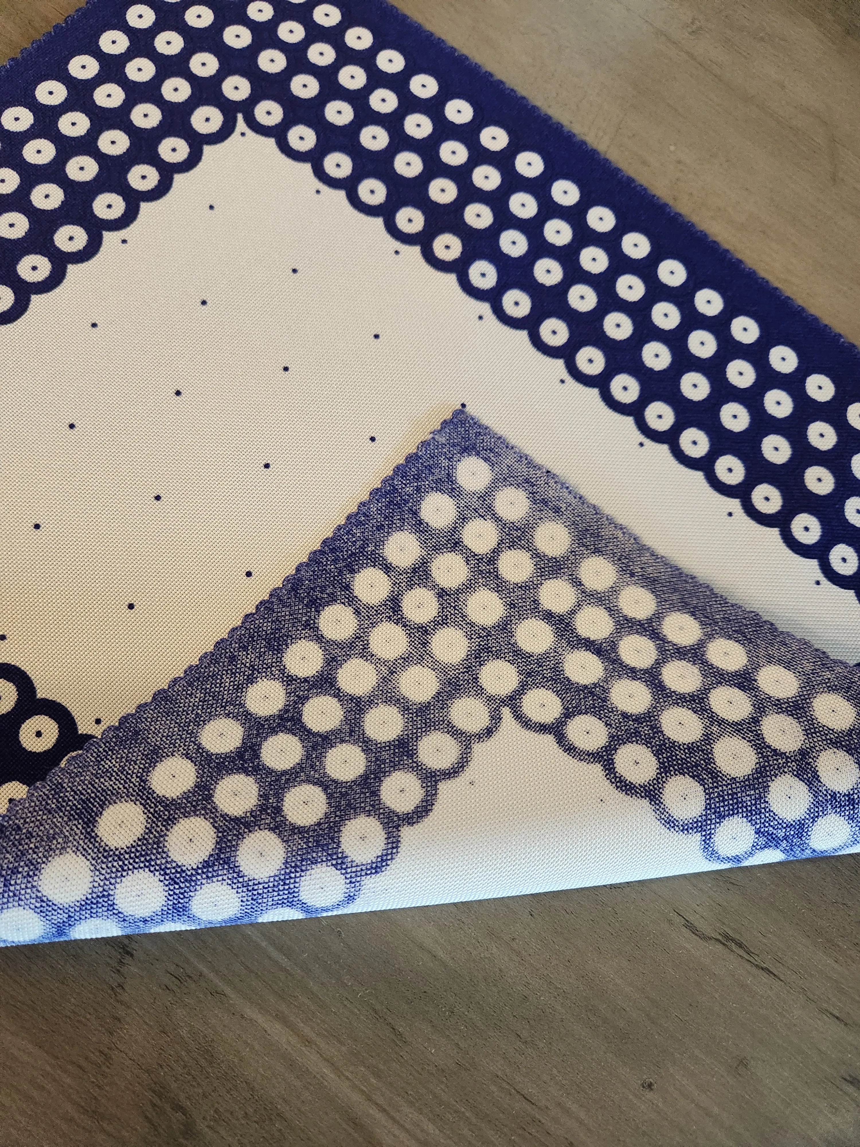 Set of 2 Polish Pottery Blue Dot Placemats with Scalloped Edges