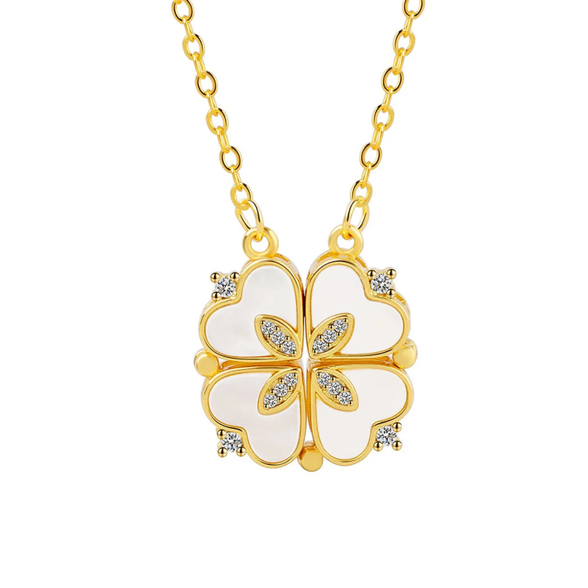 Shell & Cubic Zirconia Clover Heart Pendant Necklace