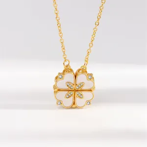 Shell & Cubic Zirconia Clover Heart Pendant Necklace
