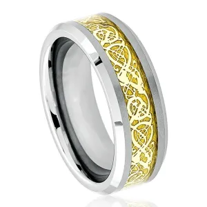 Shiny Beveled Edge with Golden Celtic Dragon Cut-out Inlay - 8mm