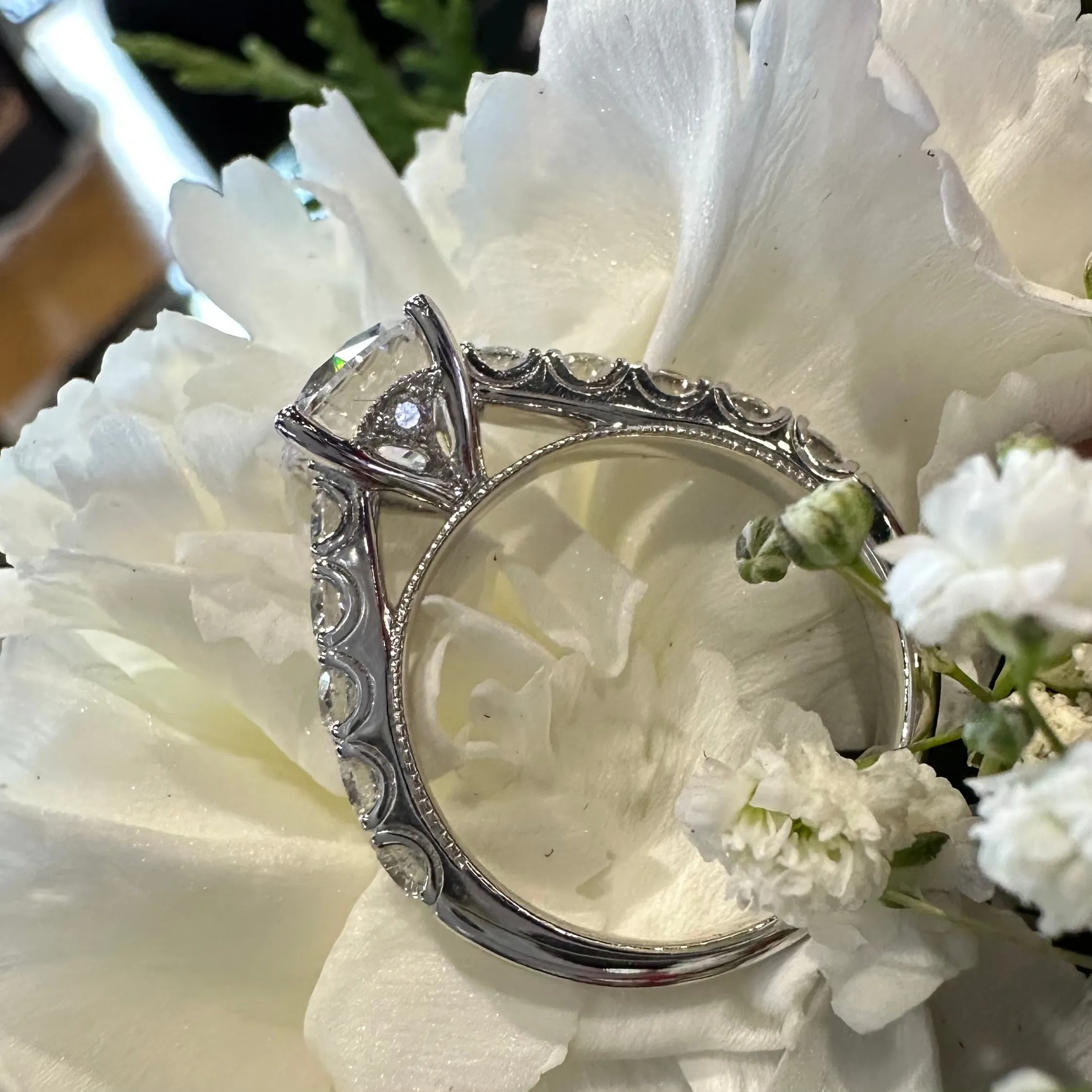 Side Stones Diamond Semi Mount 14K White Gold Engagement Ring