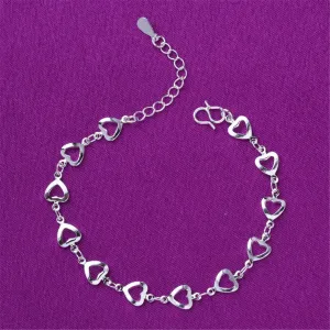 Silver-Plated Open Heart Station Anklet