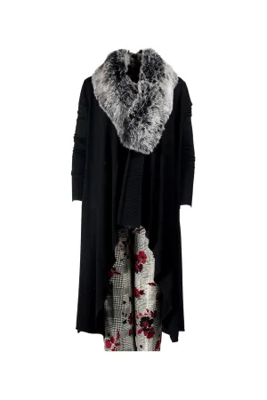 Sioni 10482 041 Long-Sleeve Duster Cardigan with Faux-Fur Collar