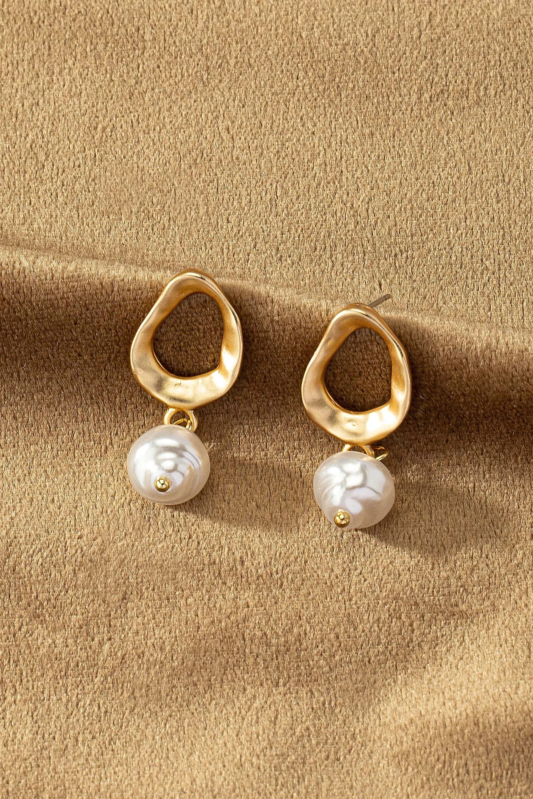 Small Hammered Hoop with Pearl Drop Earrings