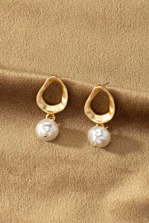 Small Hammered Hoop with Pearl Drop Earrings