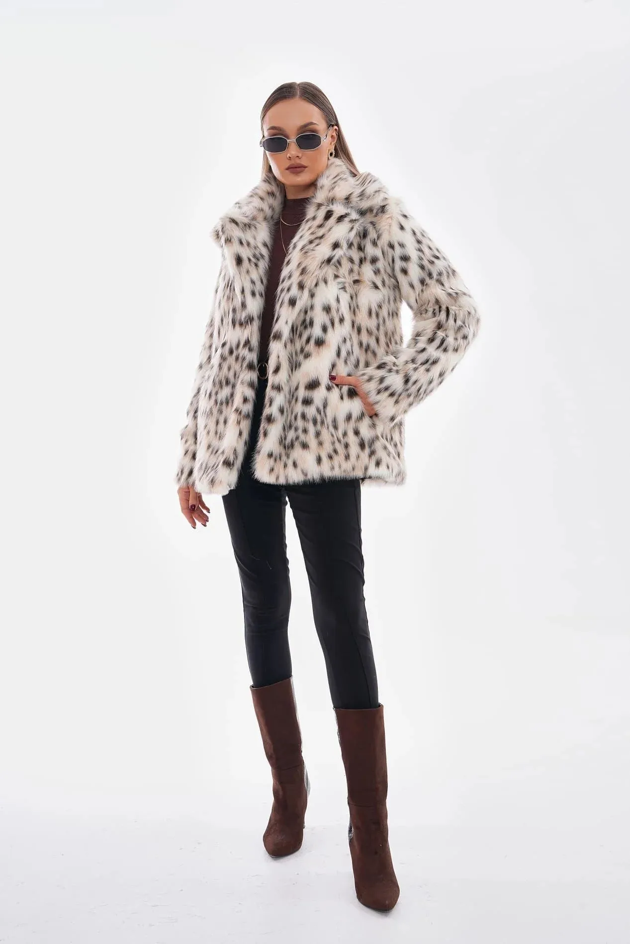 Snow Leopard Faux Fur Coat – Camel