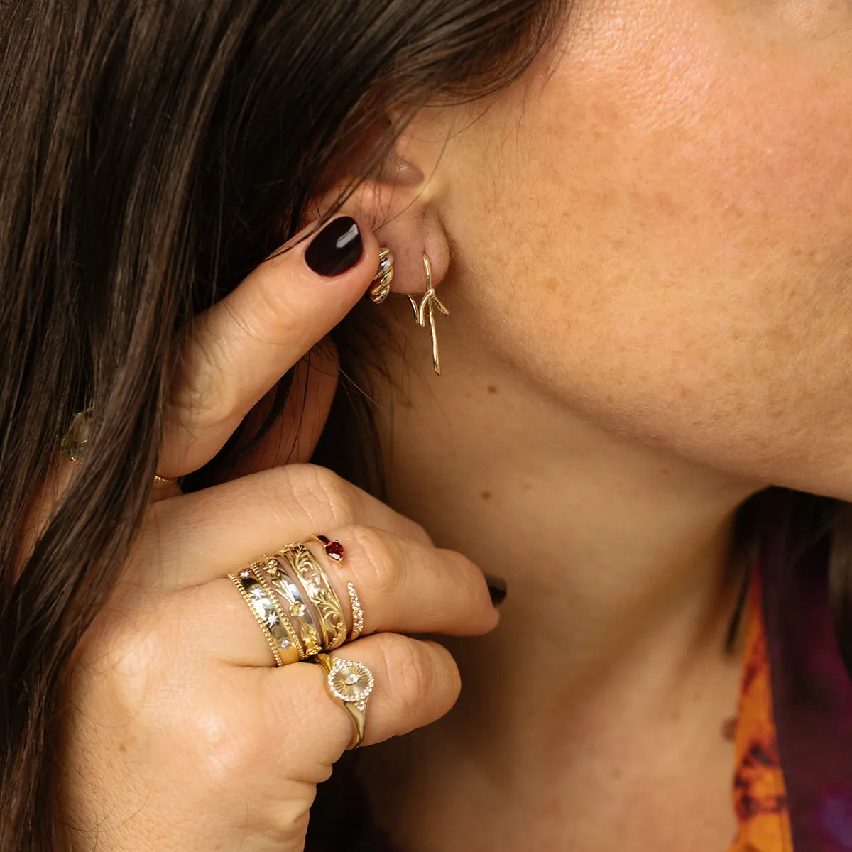 Solid Gold Garnet and Sapphire Open Front Band