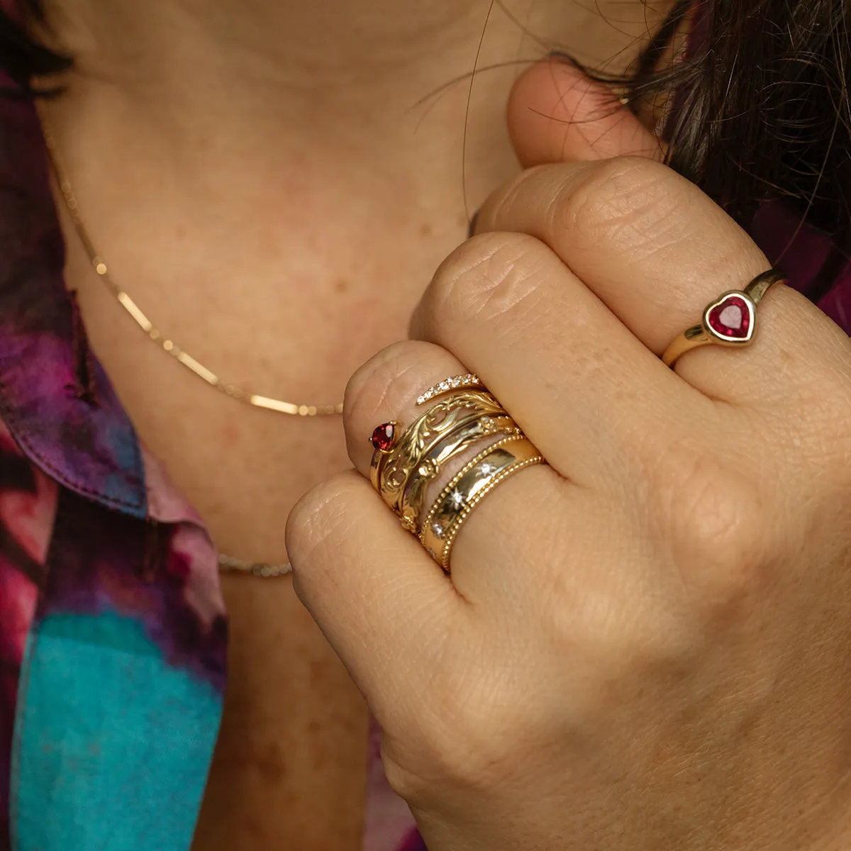 Solid Gold Garnet and Sapphire Open Front Band