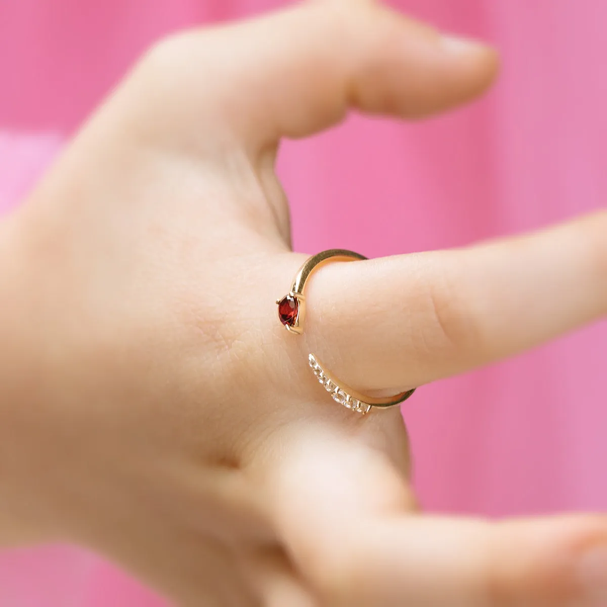 Solid Gold Garnet and Sapphire Open Front Band