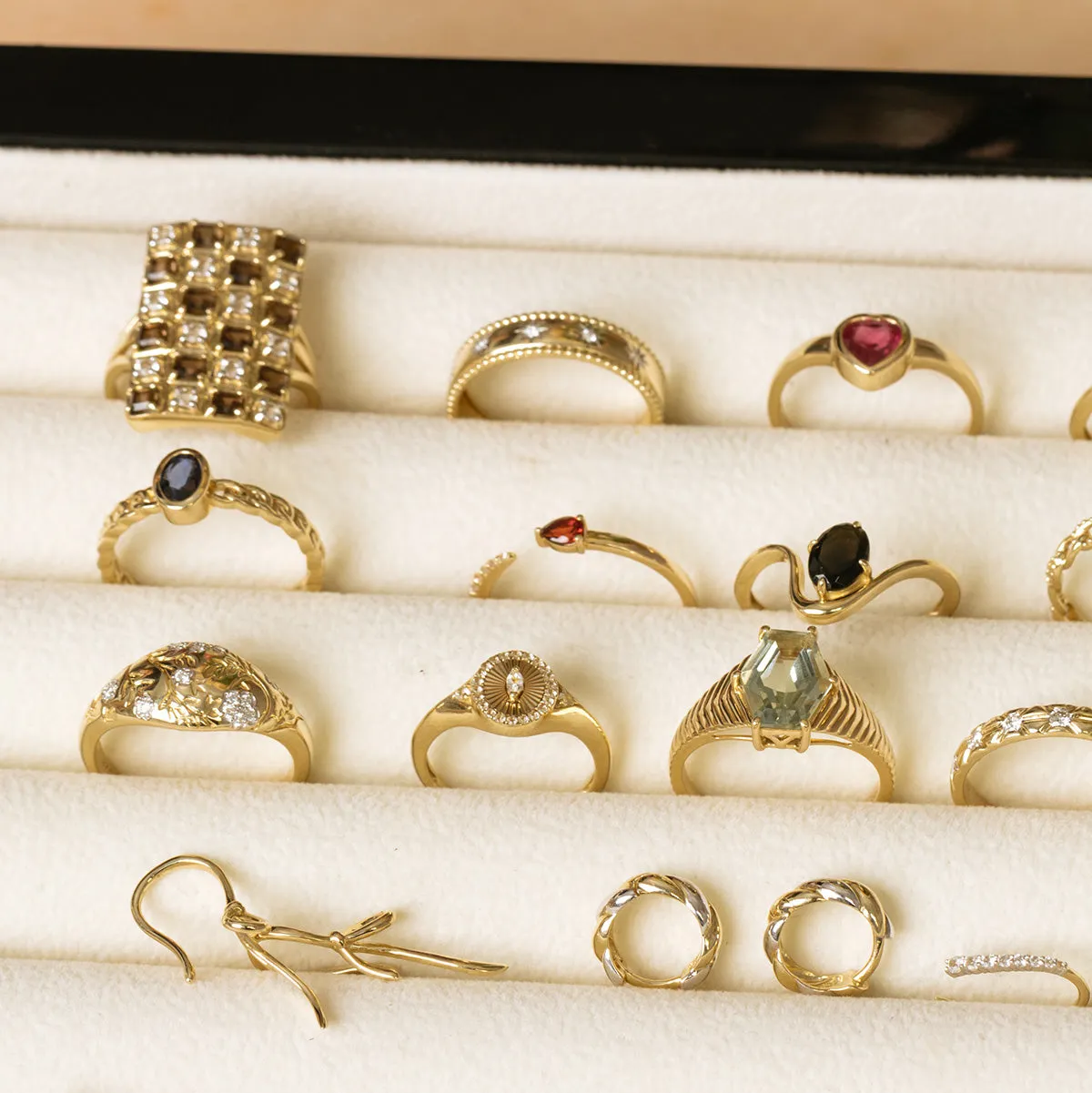 Solid Gold Garnet and Sapphire Open Front Band