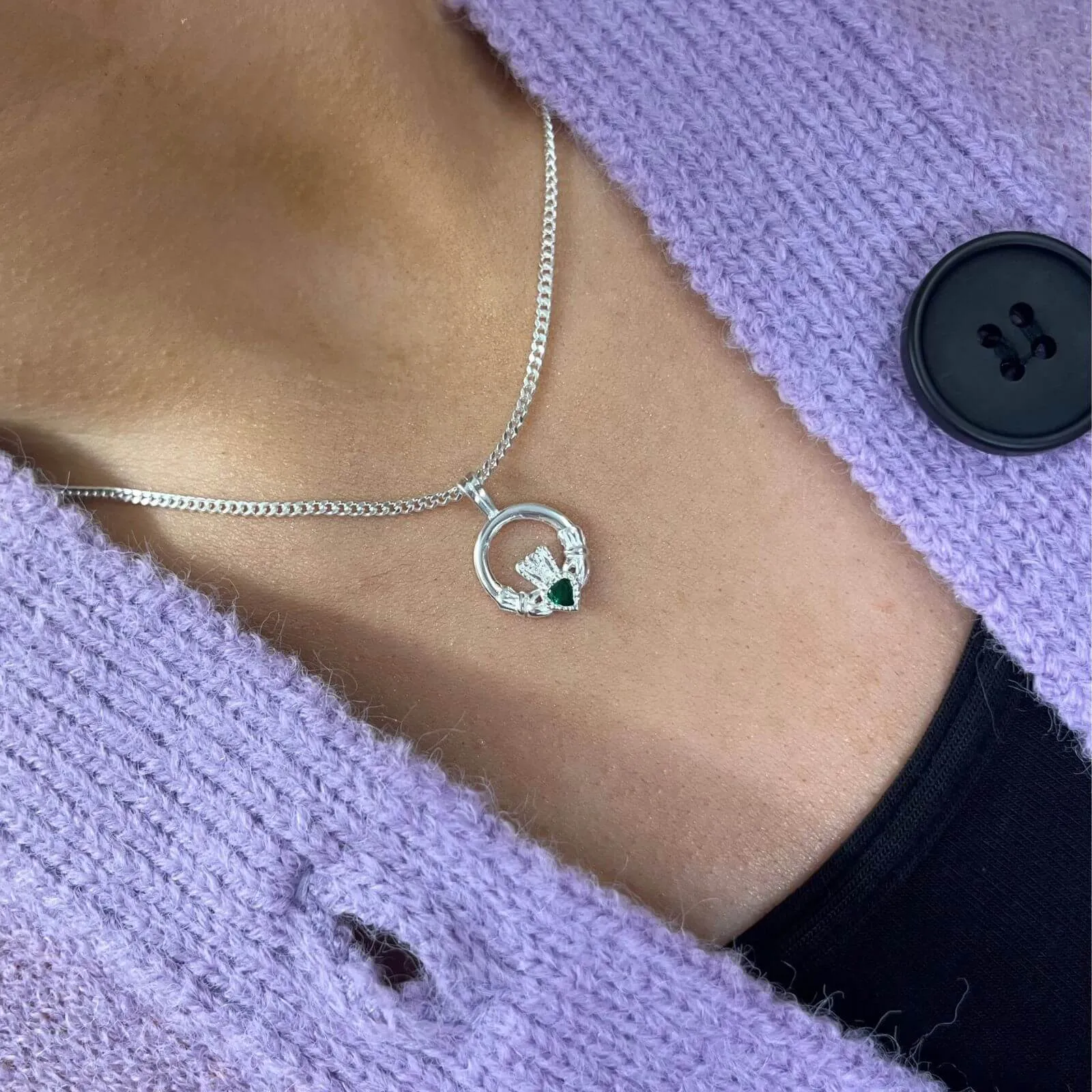Sterling Silver Emerald Celtic Pendant & Chain Necklace Set