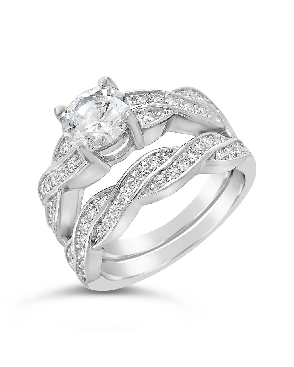 Sterling Silver Round CZ Ring with Twist Band