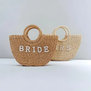 Straw Beach Bag Pearl Initial