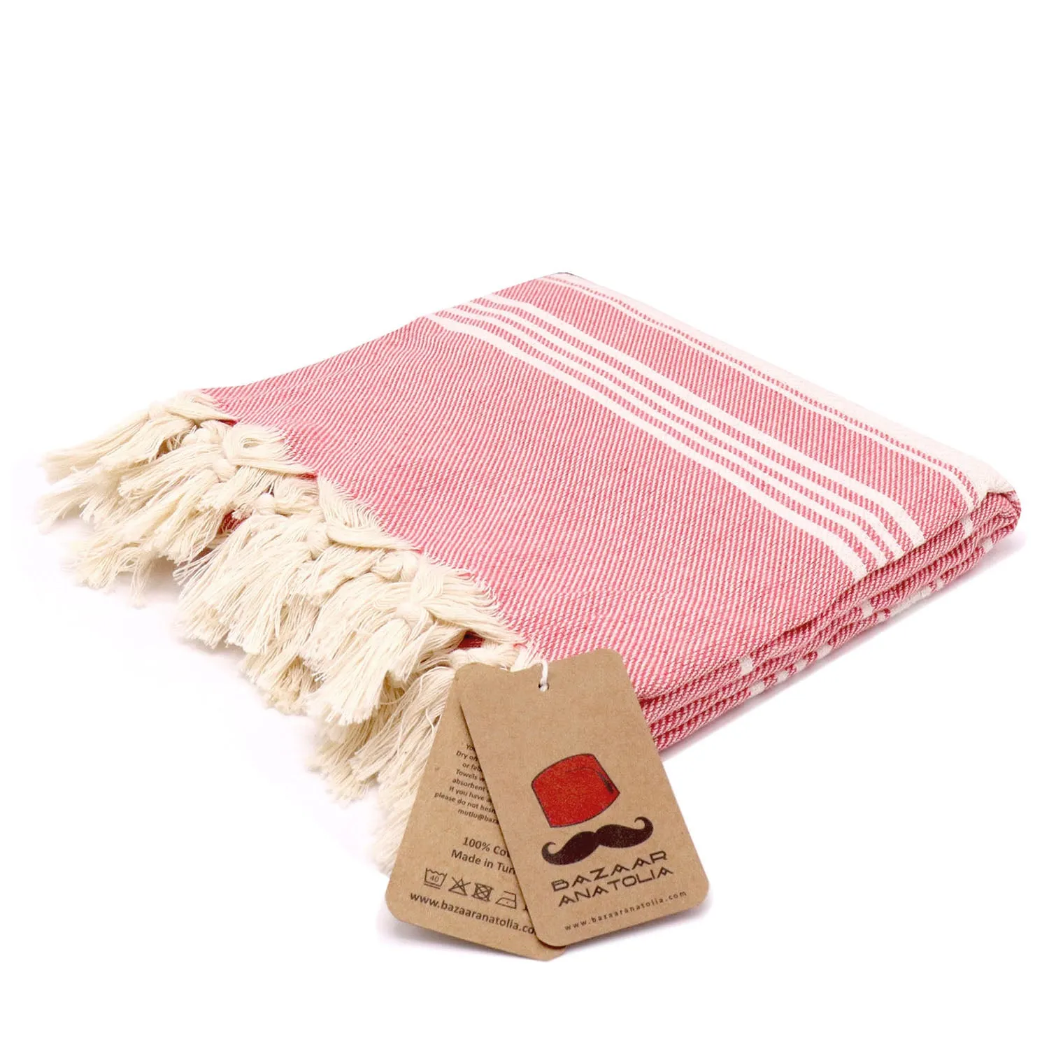 Stripe Turkish Beach & Peshtemal Towel - Coral